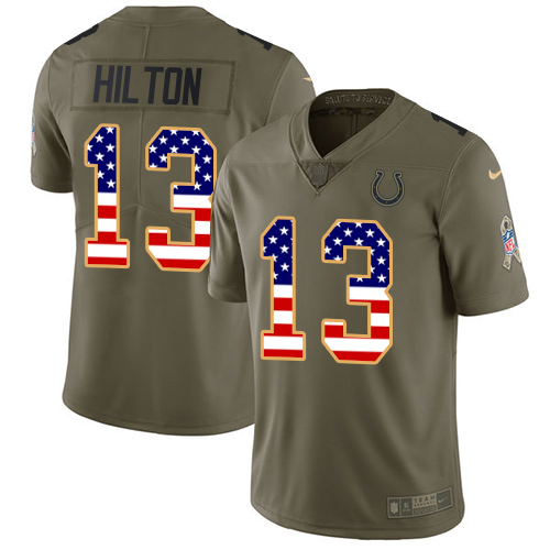 Nike Colts #13 T.Y. Hilton Olive/USA Flag Men's Stitched NFL Limited Salute To Service Jersey